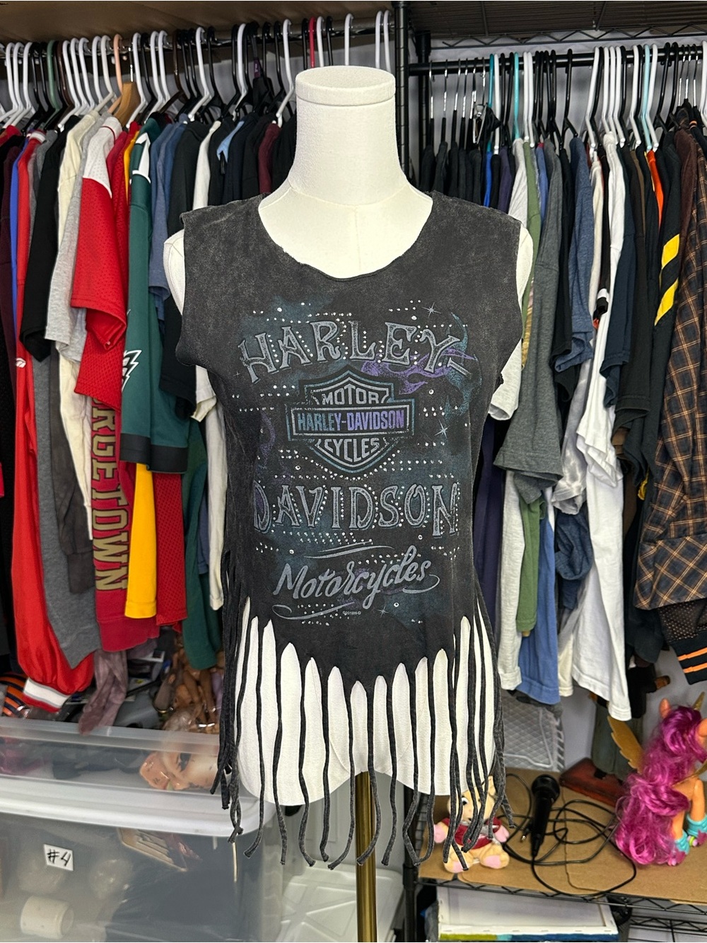 Harley Davidson Shirt Womens M Fringe Cropped Top Biker Grunge El Cajon Cali